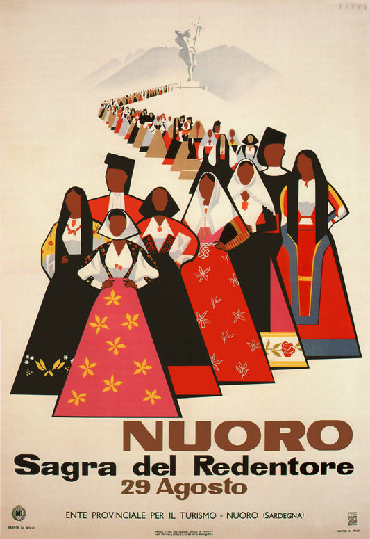 Nuoro, Festival of Redentore Italy Travel Poster by Mario Puppo 1954