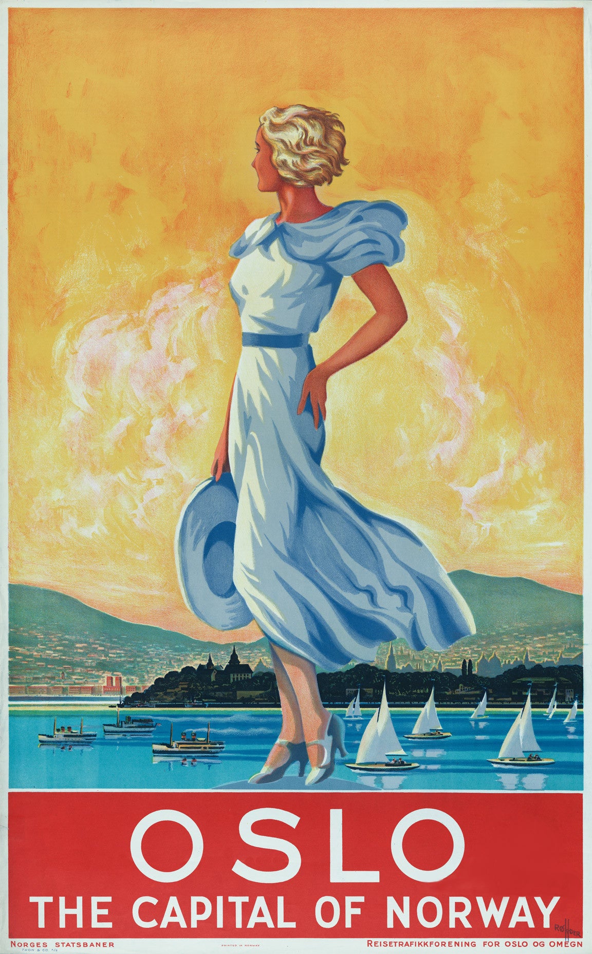 Vintage travel advertisement. Oslo Norway c1920s Art Deco