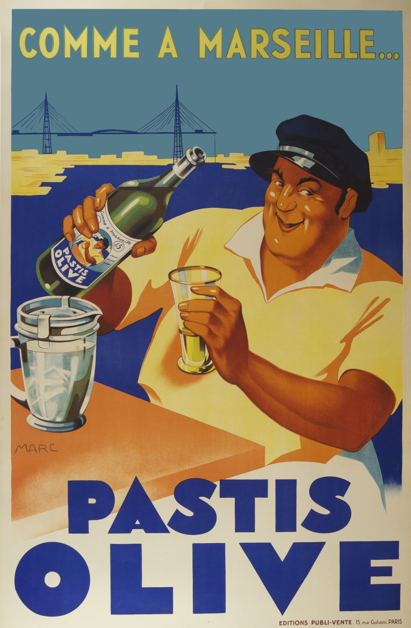 Pastis Olive Comme a Marseille 1935 vintage advertising poster