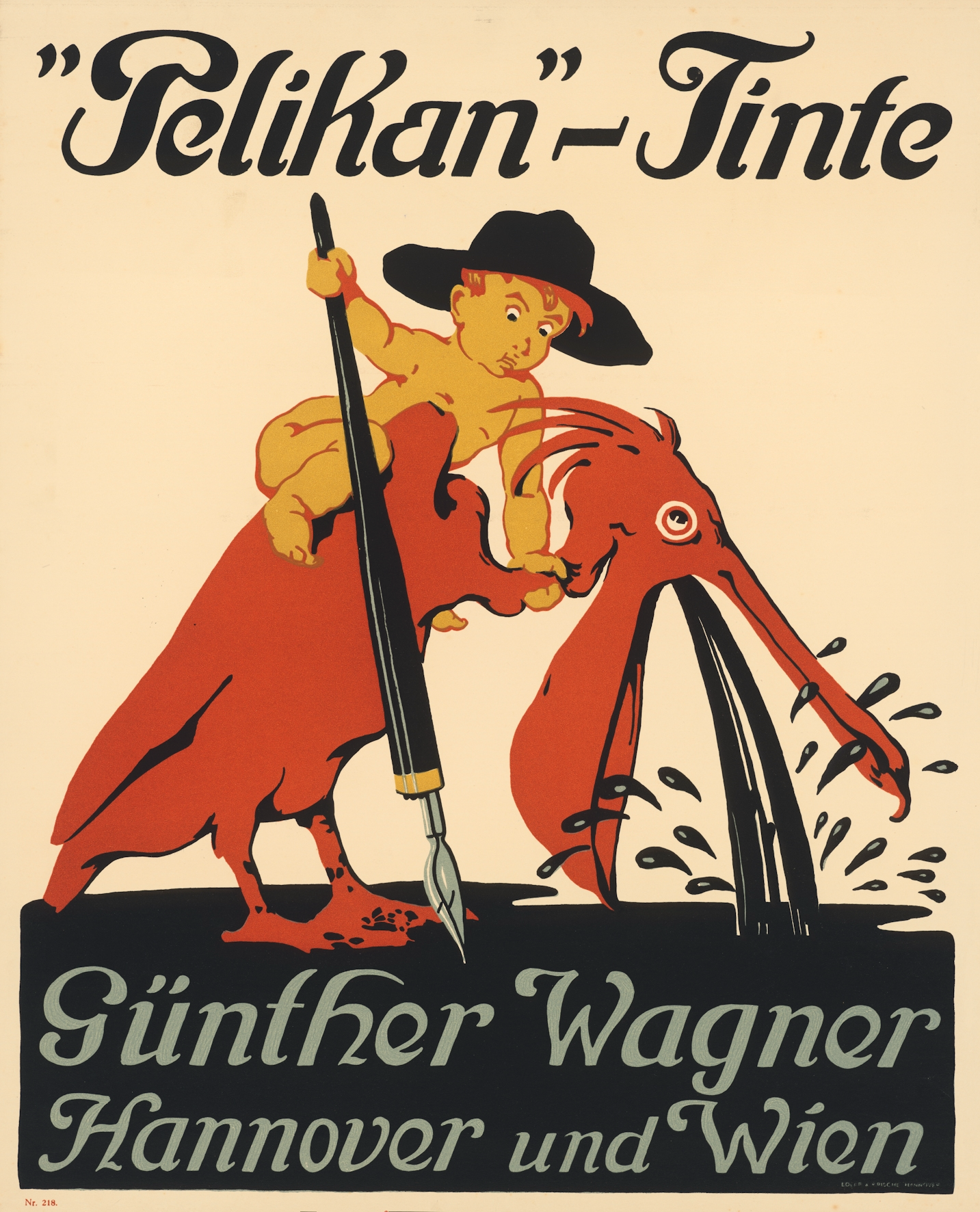 Vintage poster Pelikan-Tinte Günther Wagner Pens, Germany, 1909