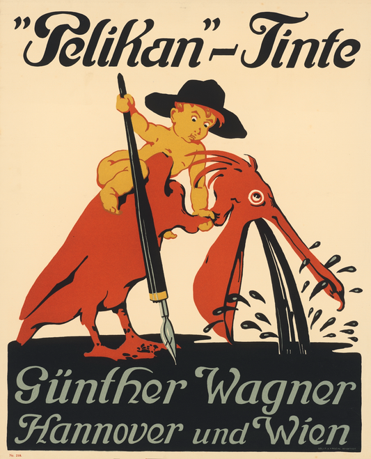 Vintage poster Pelikan-Tinte Günther Wagner Pens, Germany, 1909