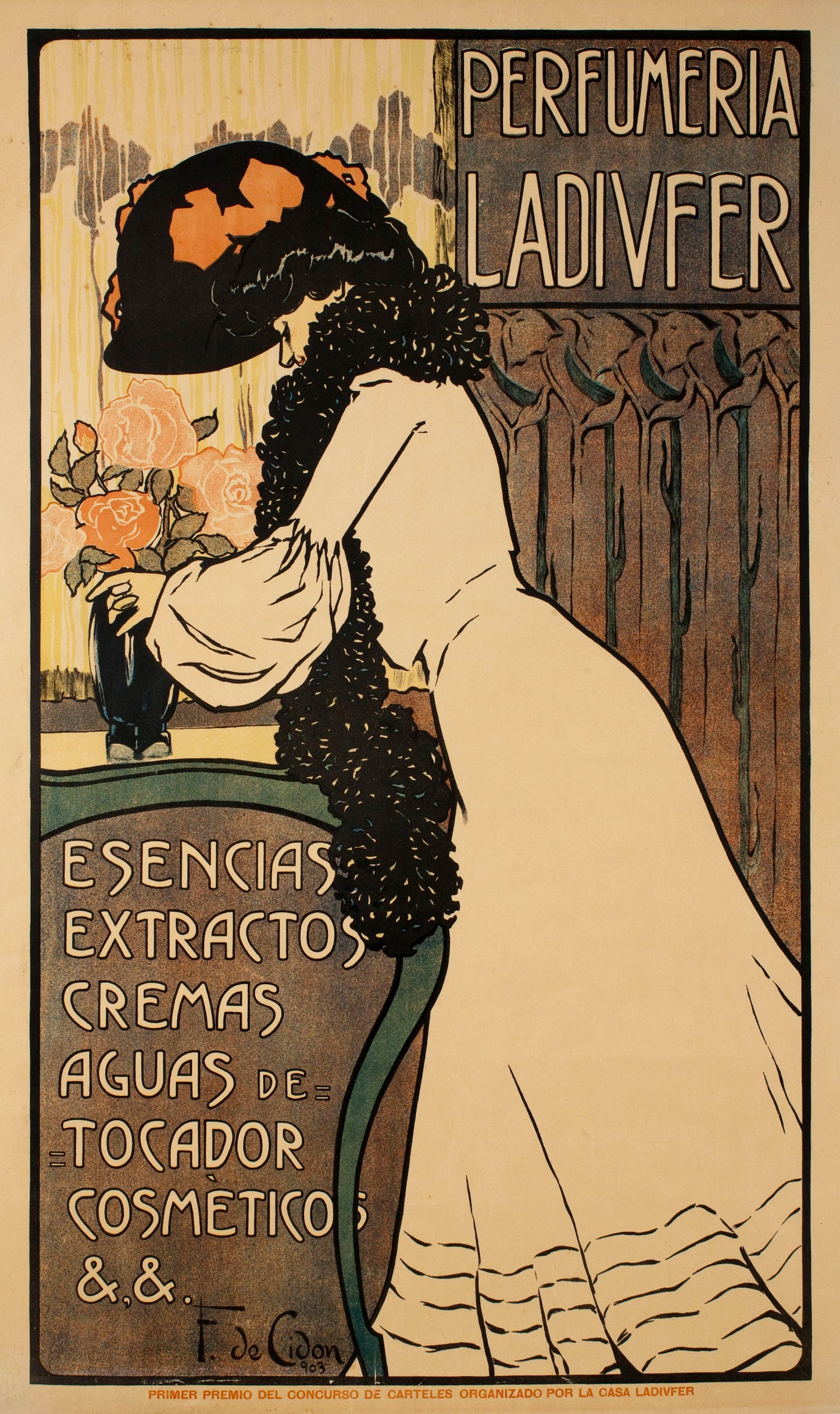 Perfumeria Ladivfer vintage advertisement poster, Spain c1903