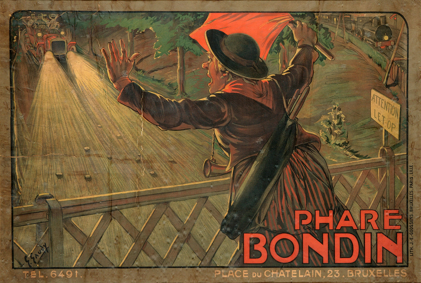 Vintage poster Phare Bondin headlamps c1900 Georges Gaudy