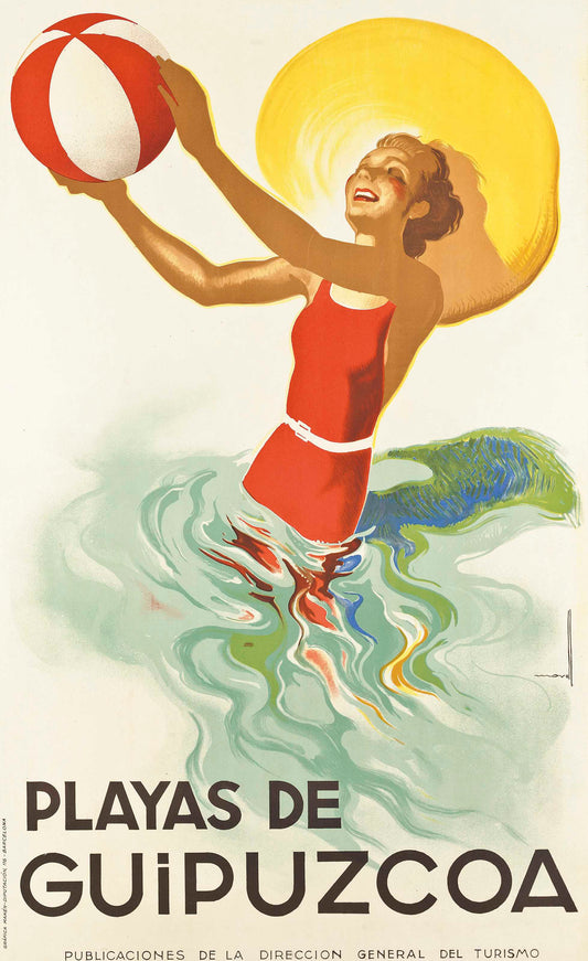 Playas de Guipozca spanish travel poster c1938