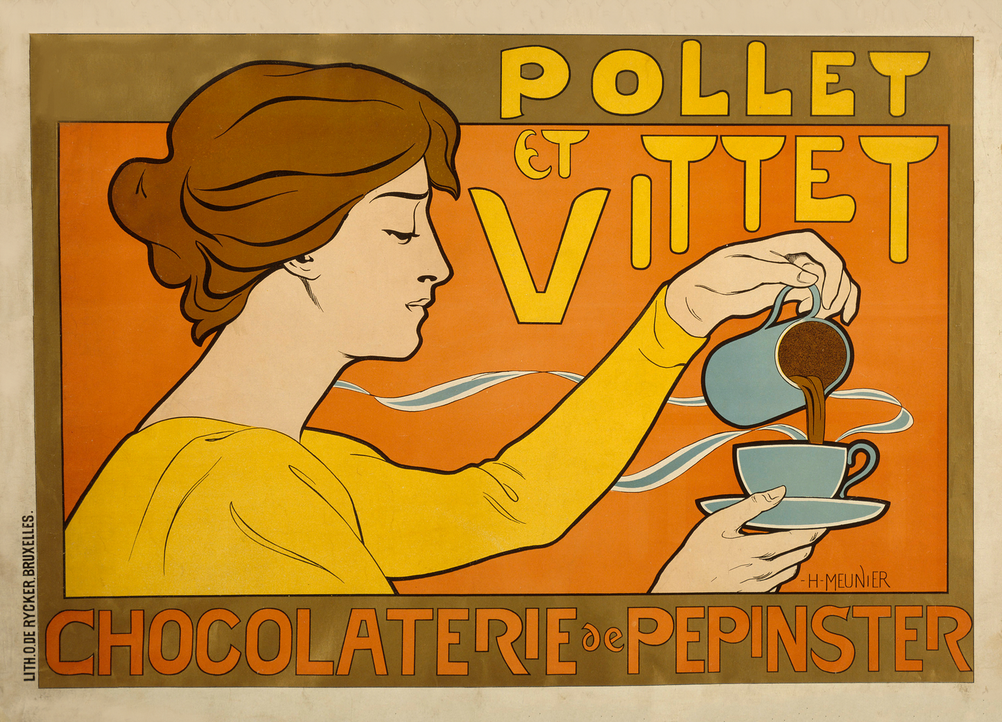 Vintage french advertising poster - Pollet et Villet Chocolate by Henri Meunier c1896