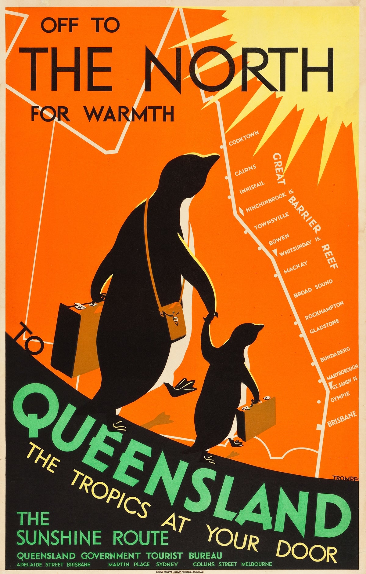 Queensland Off to the North c.1935 - Vintage Travel Poster