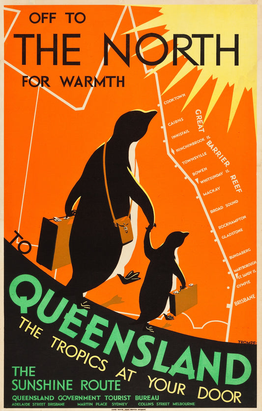 Queensland Off to the North c.1935 - Vintage Travel Poster