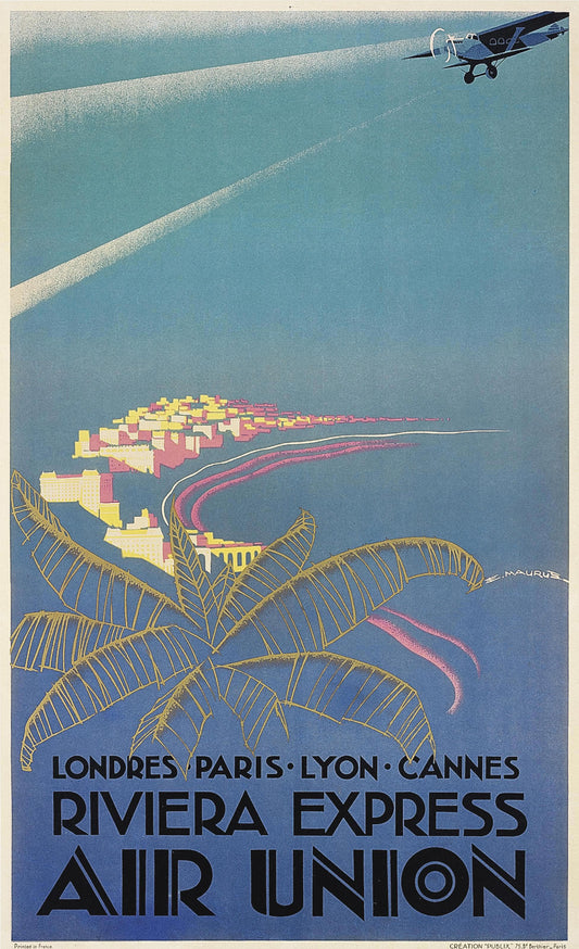 Air Union Riviera express travel poster 1930s