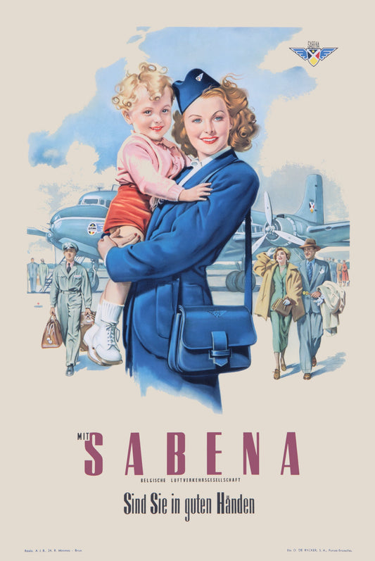 Sabena Belgian Air Lines vintage aviation poster c1950