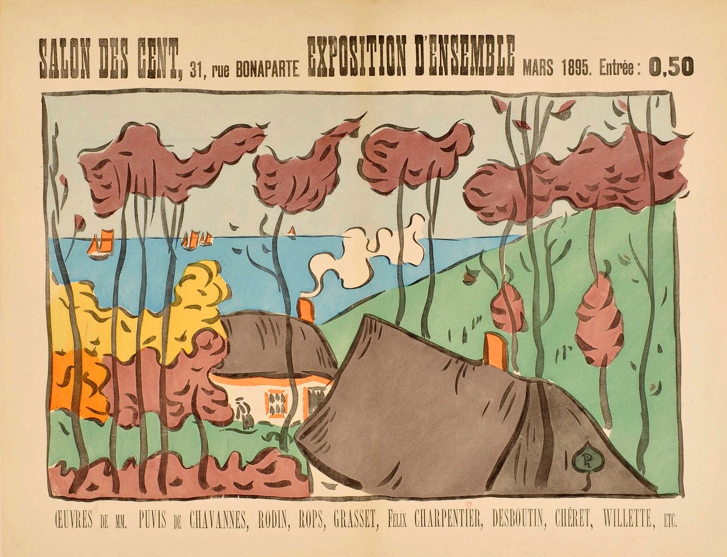 Vintage french advertising poster - Salon des Cent 1895 Philibert-Paul Charbonnier.