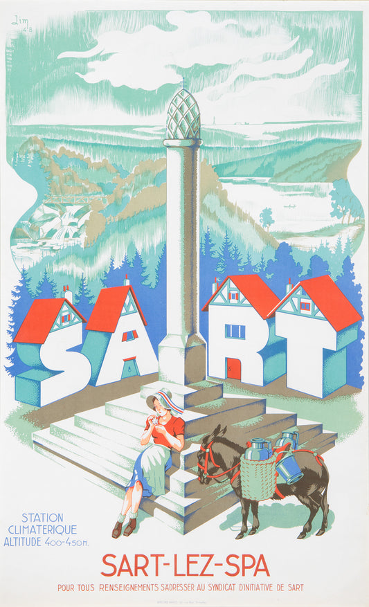 Belgian vintage Travel poster c1948 SART LEZ SPA
