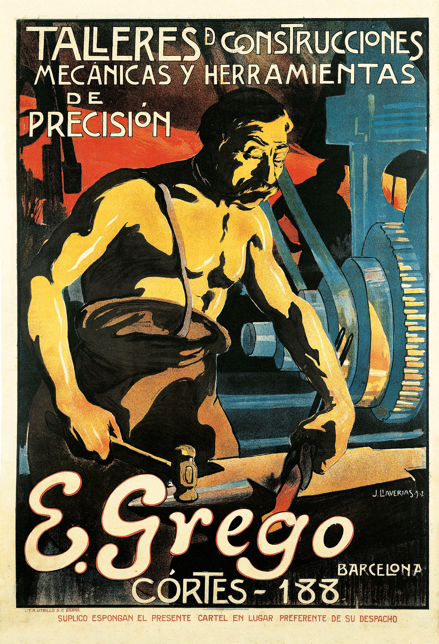 Vintage Advertising Poster - Talleres de construcciones mecánicas E. Grego, Barcelona c1902
