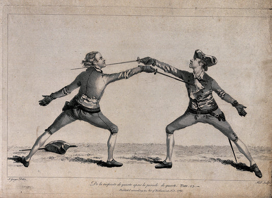 Sword fighting / fencing French vintage print c1765