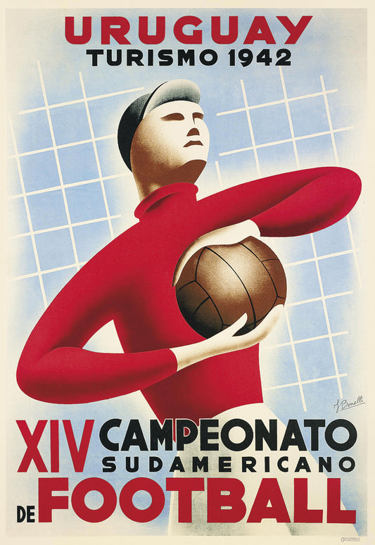 Vintage Advertising Poster - Football South American cup - Uruguay 1942