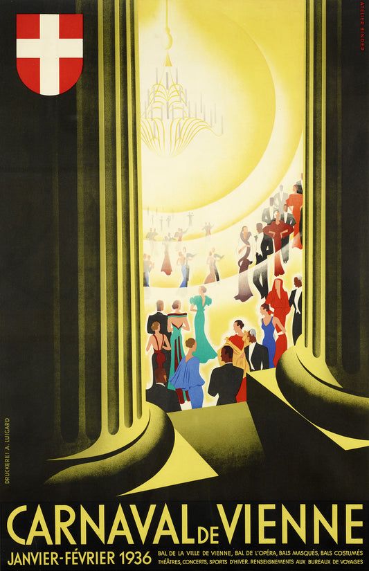 Vintage Ski resort poster Vienna Carnival Austria 1936