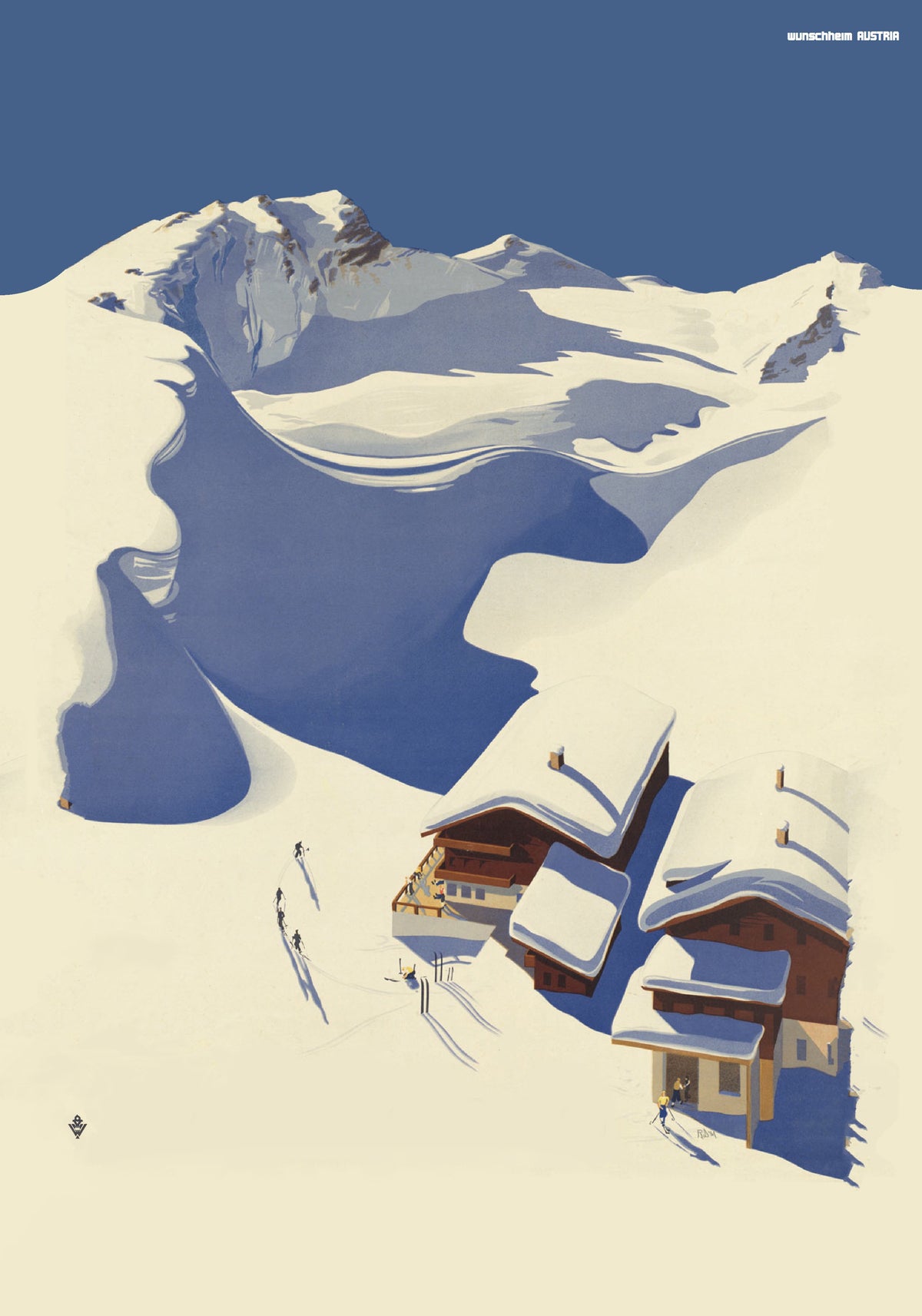 Winter Sports Austria - Snowy Chalets Travel Poster