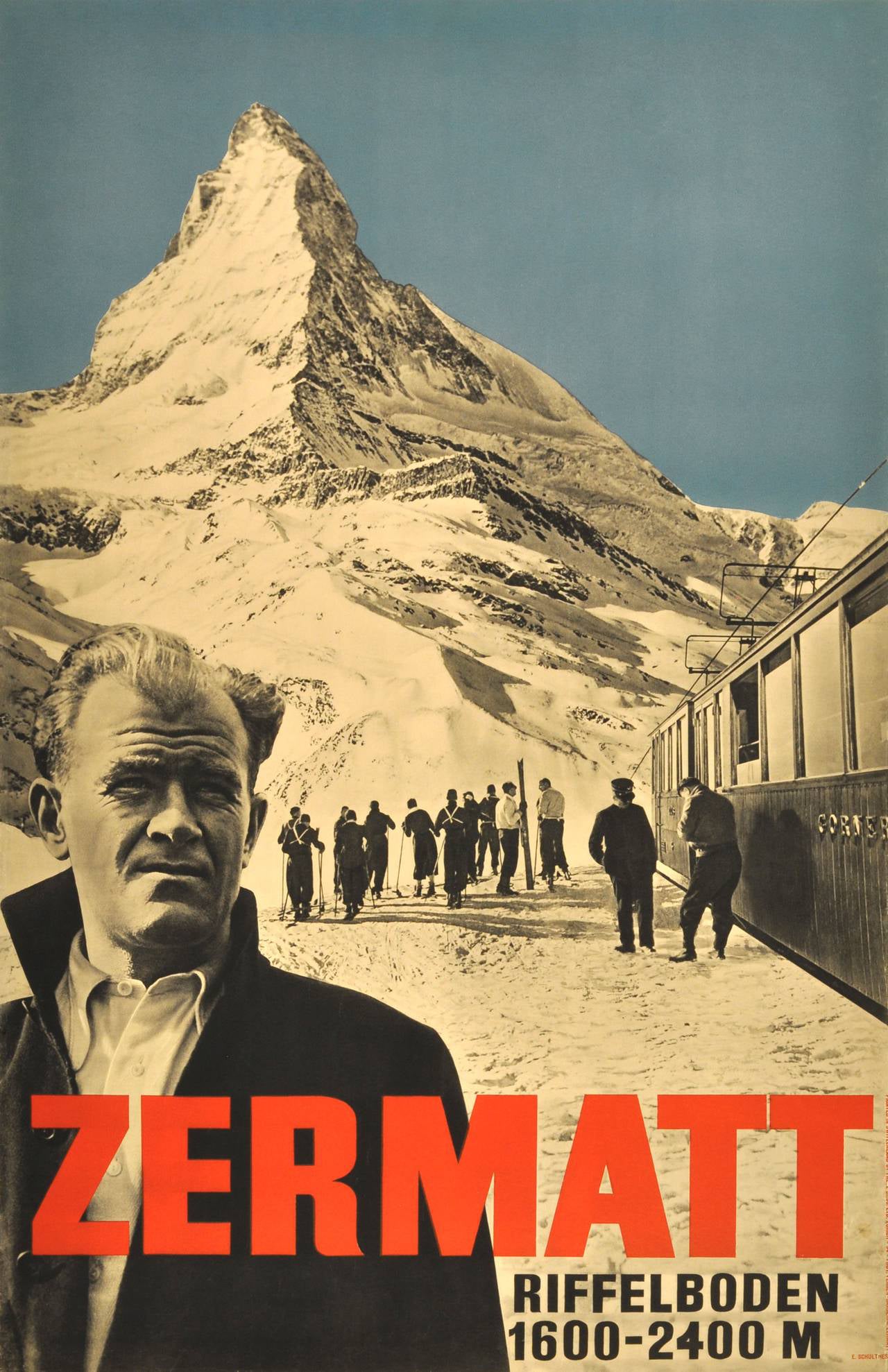 Vintage Ski poster Zermatt Switzerland c1934