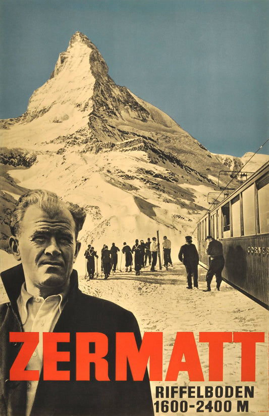 Vintage Ski poster Zermatt Switzerland c1934