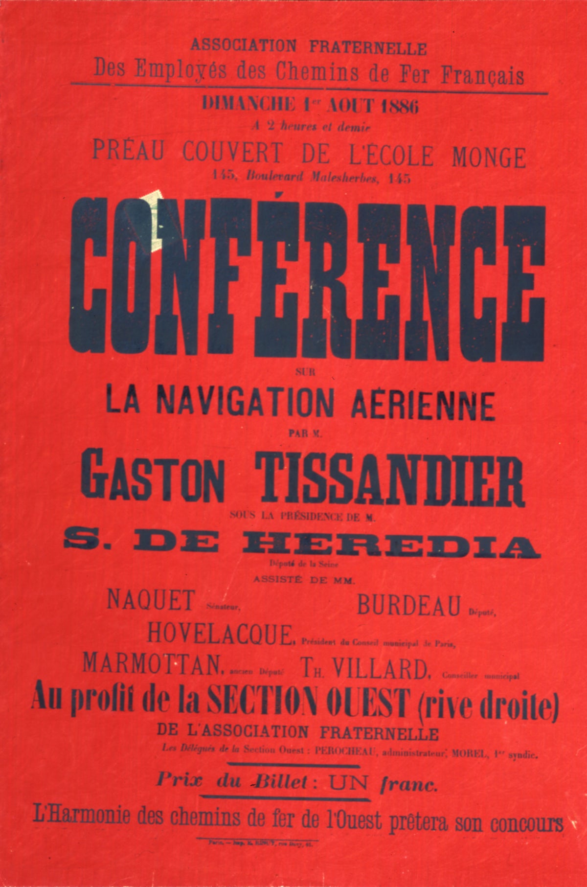 Oversized dark conference lettering fills a vivid red announcement for a lecture on aerial navigation.