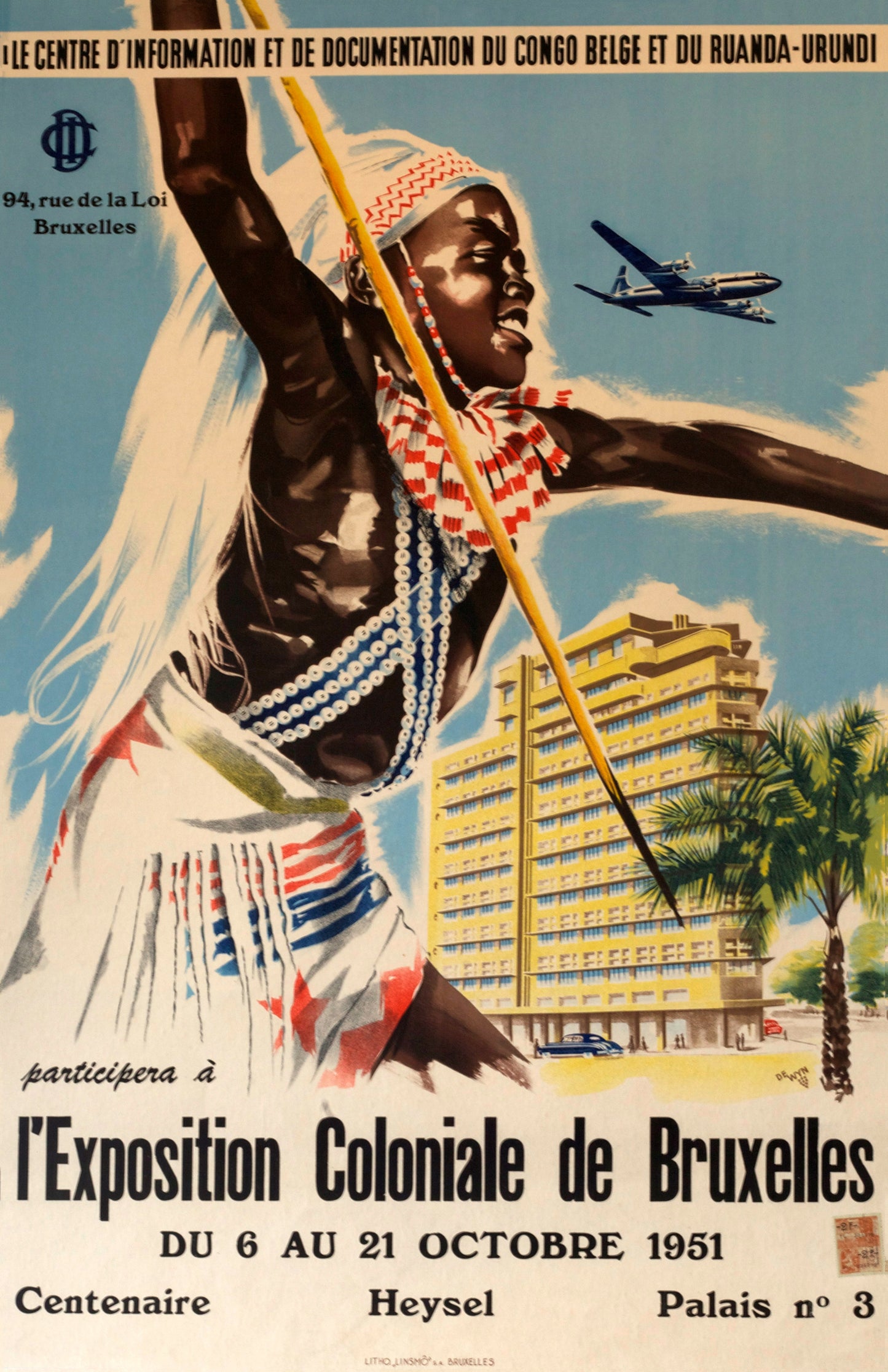 Belgian vintage Travel poster - Exposition Coloniale de Bruxelles 1951