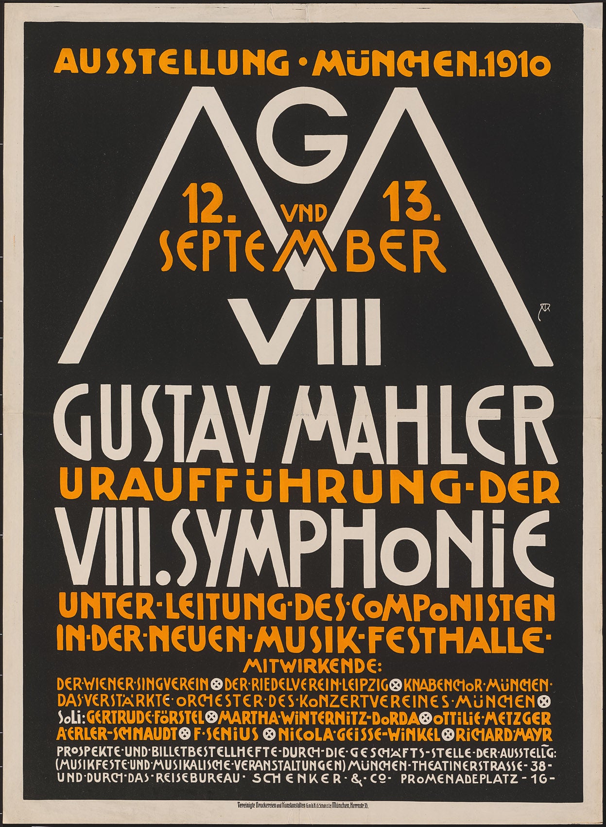 Vintage Advertising Poster -  Gustav Mahler 8th Symphony Premiere, 1910