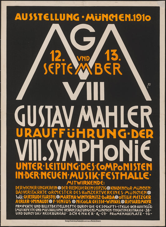 Vintage Advertising Poster -  Gustav Mahler 8th Symphony Premiere, 1910