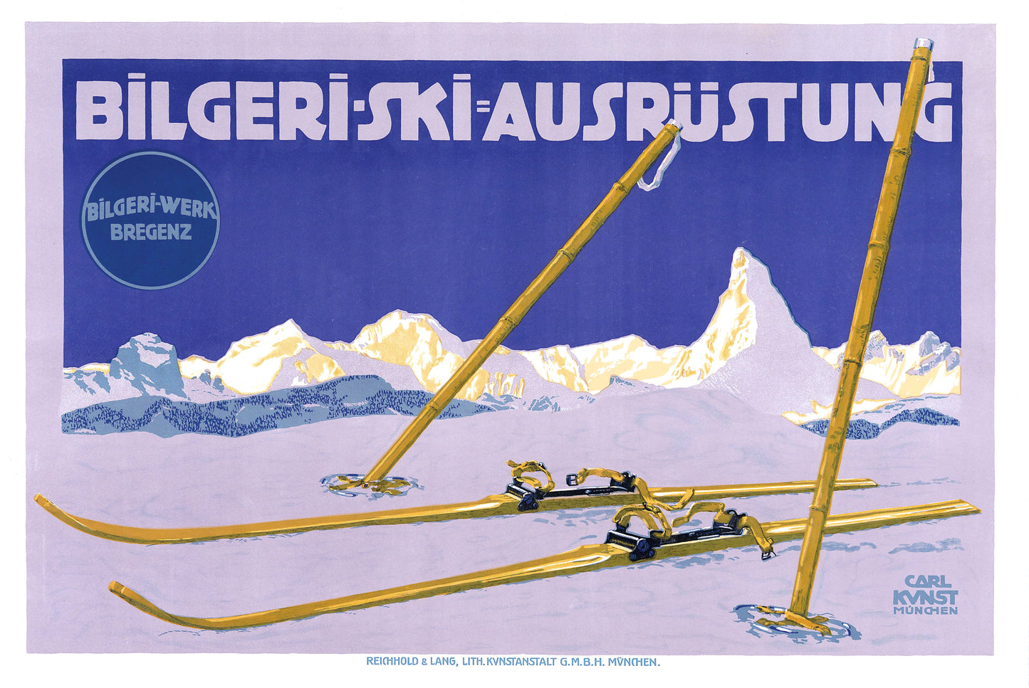 Vintage Ski Advertising Poster - Bilgeri c1910