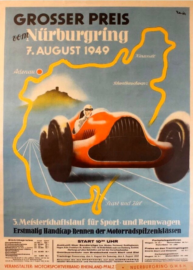 Vintage Motor Racing Poster - German Grand Prix, Nurburgring, 1949