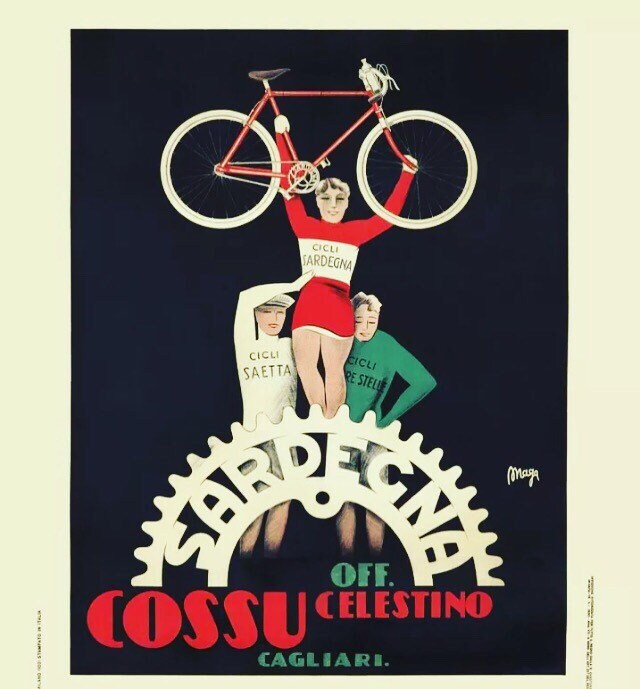 Vintage Advertising Poster - Bicycle Race, Cicli di Sardegna, 1930