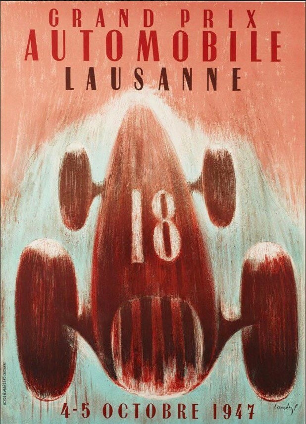 Vintage Motor Racing Poster - Grand Prix Suisse, Lausanne, 1947