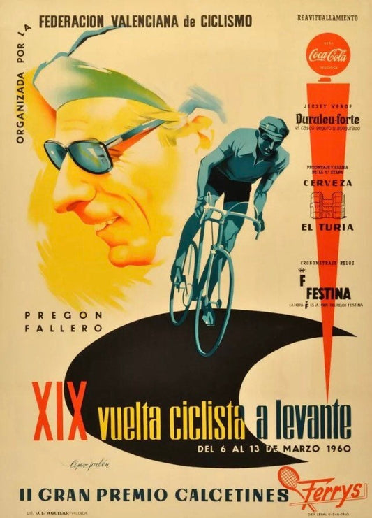 Vintage Bicycle Poster - XIX Valencia Vuelta Ciclista, 1960