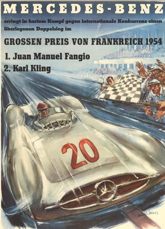 Vintage Motor Racing Poster - Mercedes Benz, Grosser Preis Frankreich, 1954