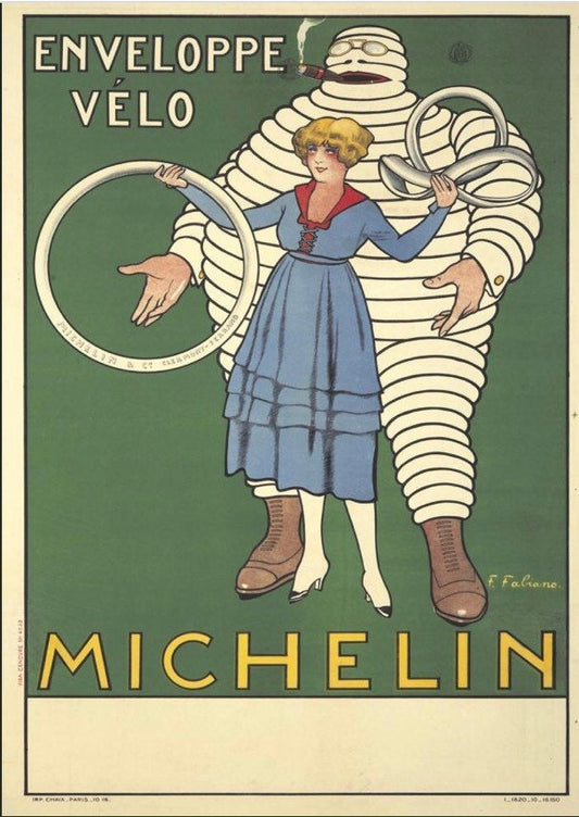 Vintage Advertising Poster - Michelin Pneus Velos, Fabien Fabiano, 1916