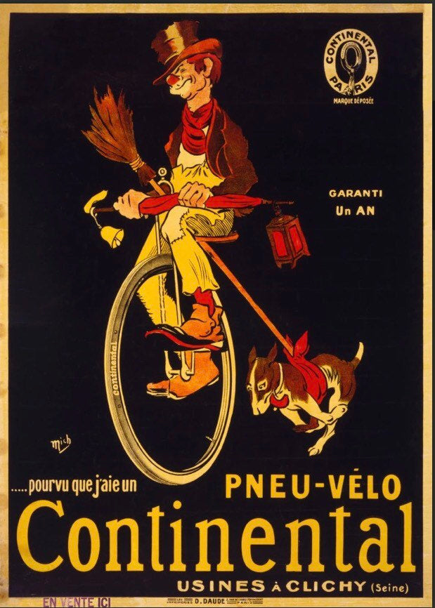 Vintage Advertising Poster - Continental Cycle Tyres, Paris c1900