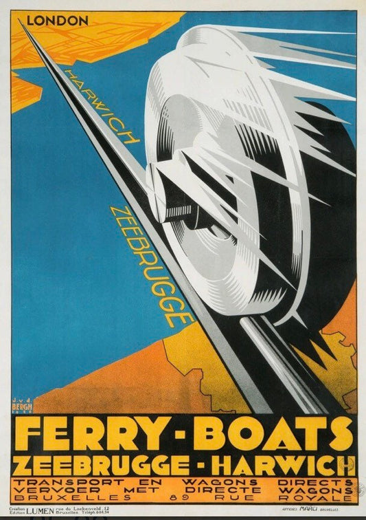 Vintage Travel Poster - Ferry Boats, Zeebrugge - Harwich, 1936