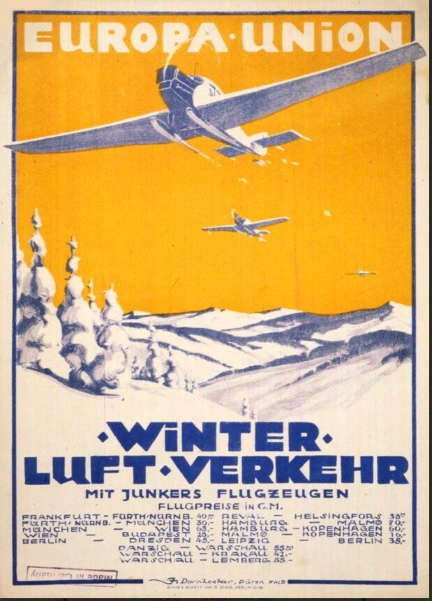 Vintage Advertising Poster - German Winter Travel , Luft Verkehr, 1925