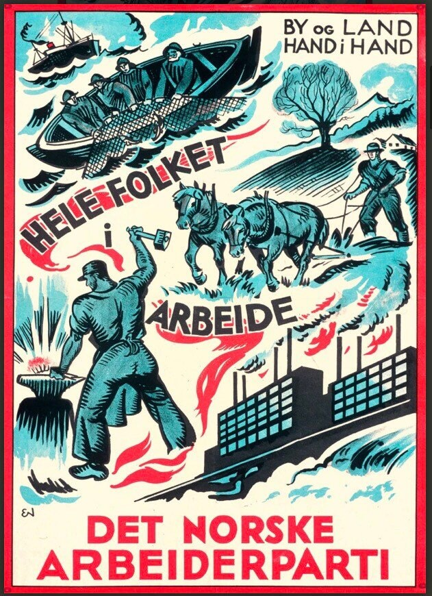 Vintage Propaganda Poster - Norwegian Labour Party, 1933