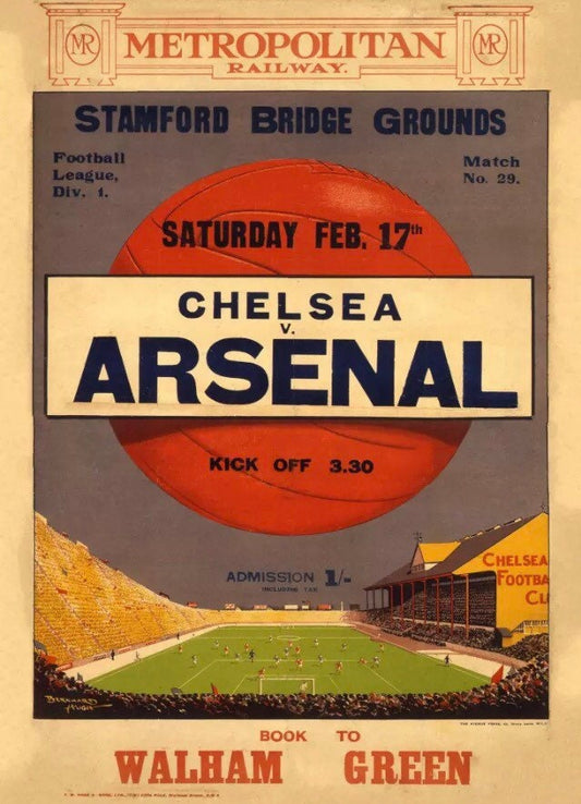 Vintage Advertising Poster - London Transport, Chelsea v Arsenal Football Match, 1913