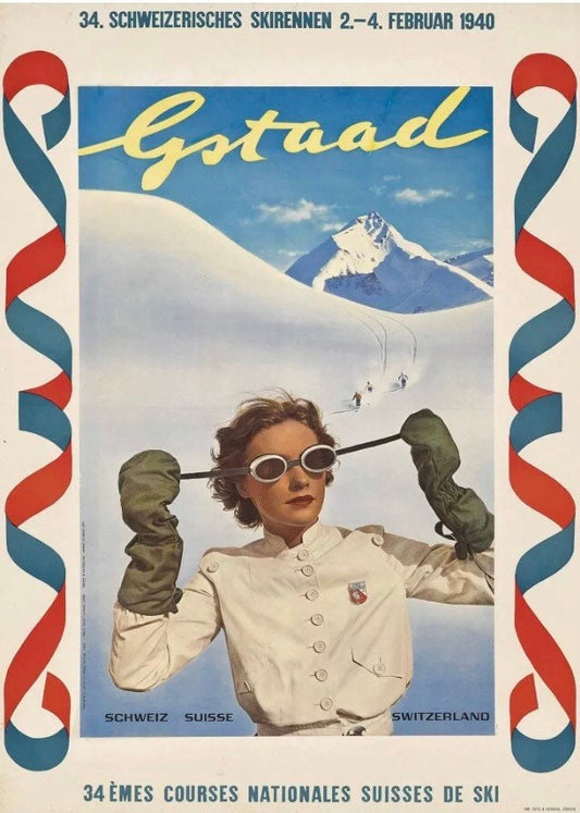 Vintage Travel Poster - Swiss ‘Gstaad’ Ski Event, 1940