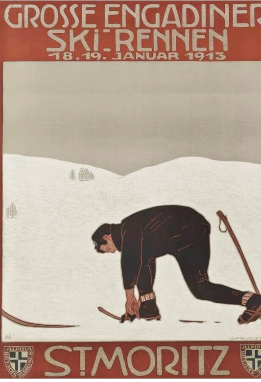 Vintage Advertising Print - St Moritz Swiss Ski Resort, 1913