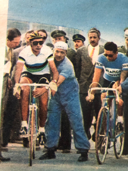 Vintage Cycling Print (colour)- Fausto Coppi,Bianchi/Atala Teams, Original 1954