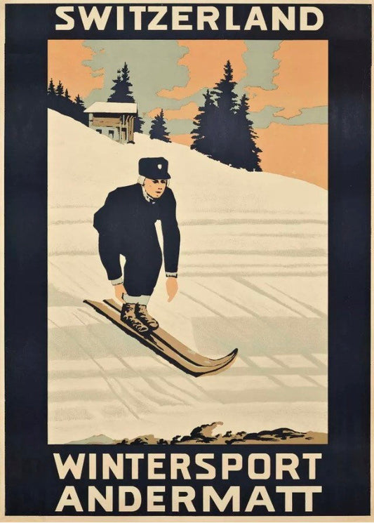 Vintage Advertising Poster - Swiss Ski Resort, Andermatt,1920