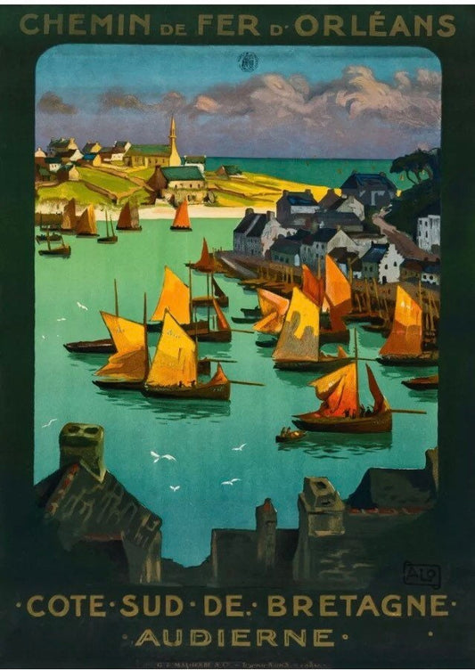 Vintage Advertising Poster -  Cote Sud, De Bretagne, Audierne, 1920