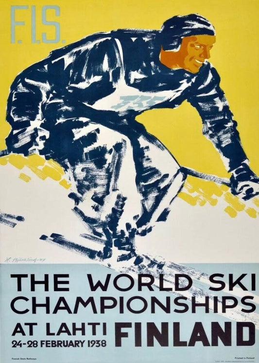 Vintage Ski Resort Poster - Lahti, Finland, c1938