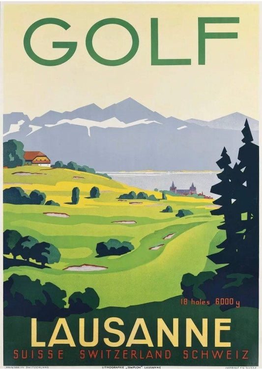 vintage Golf in Lausanne Swiss resort poster 1936 Art Deco