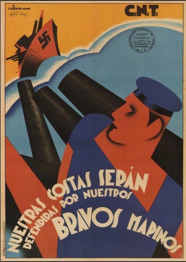 Vintage Spanish Civil War - Naval Propaganda Poster, c1930