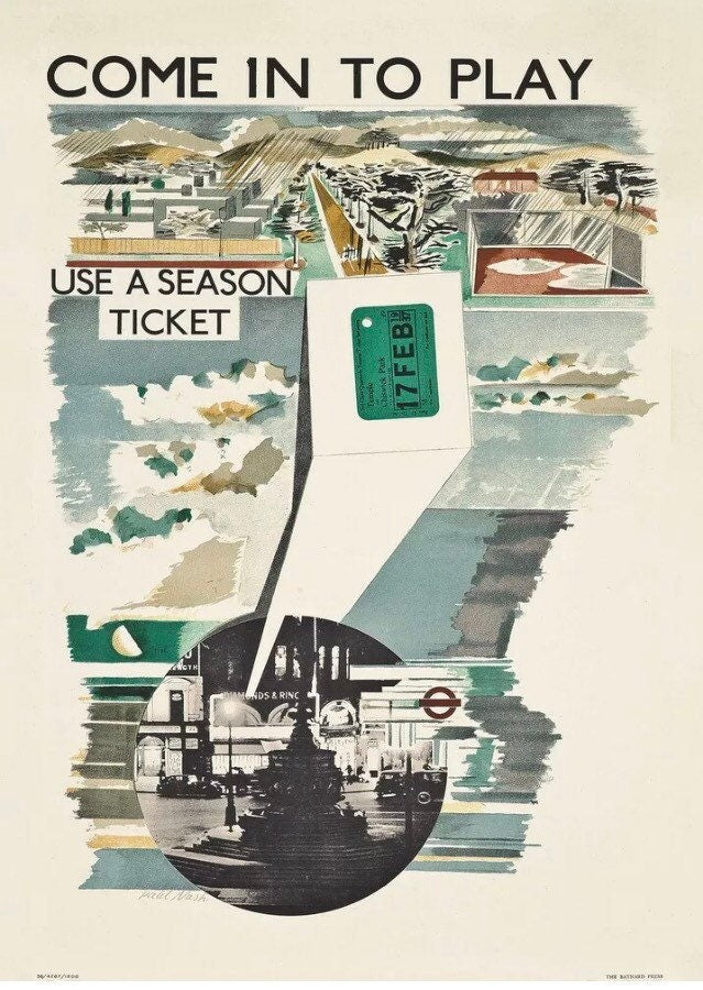 Vintage Advertising Poster - Come in to Play, London Underground, Paul Nash c1936