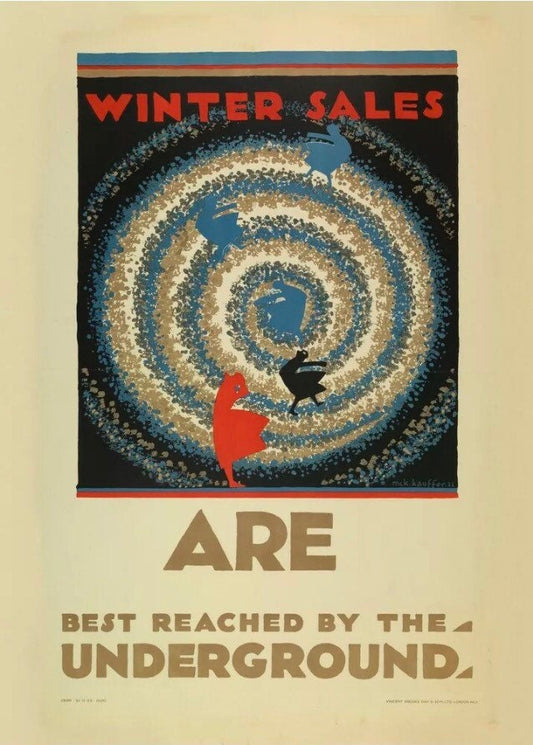 Winter sales 1922 London Underground advertising poster - Art Deco