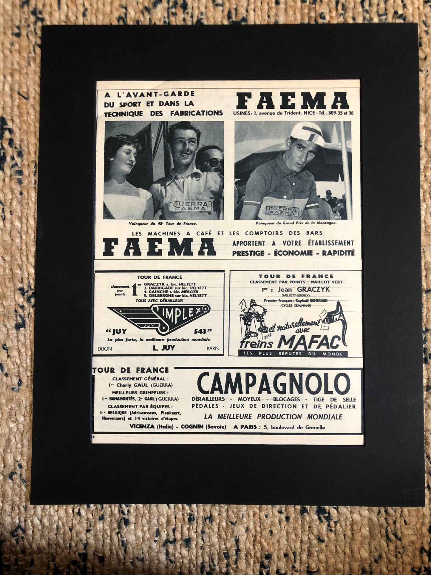 Vintage Cycling Advertisement - Campagnolo/Faema, Original c1950s