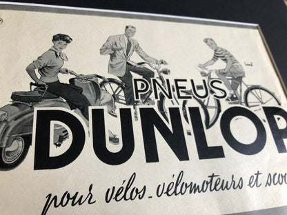 Vintage Advertising Print - Dunlop Scooter and Bicycle Tyres, French 1950s